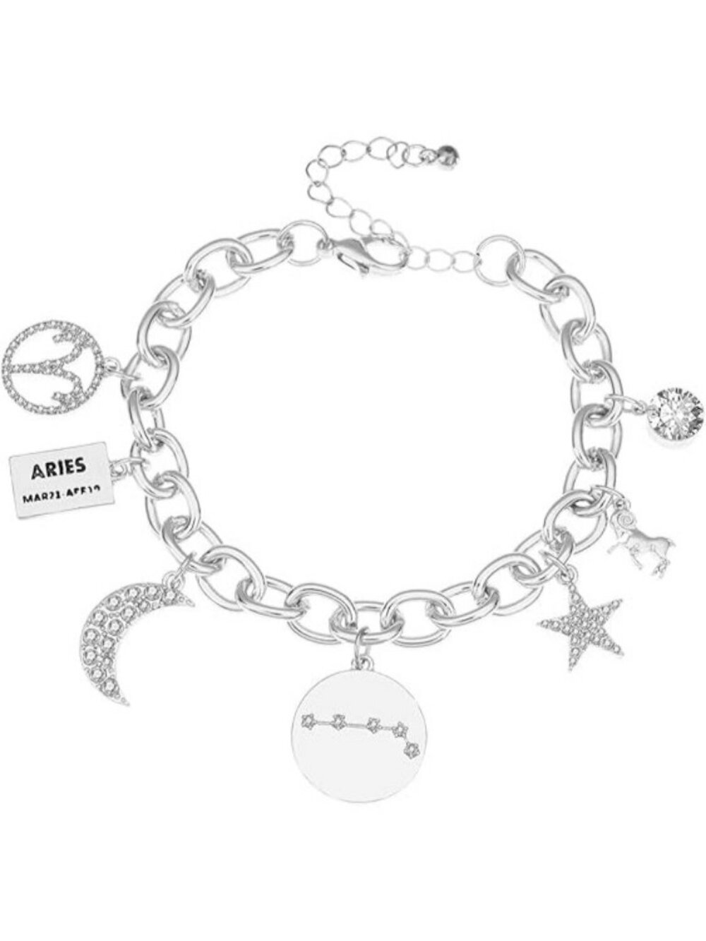 Silver - Aries Gold Plated Zodiac Symbol Constellation Star Chain Bracelet